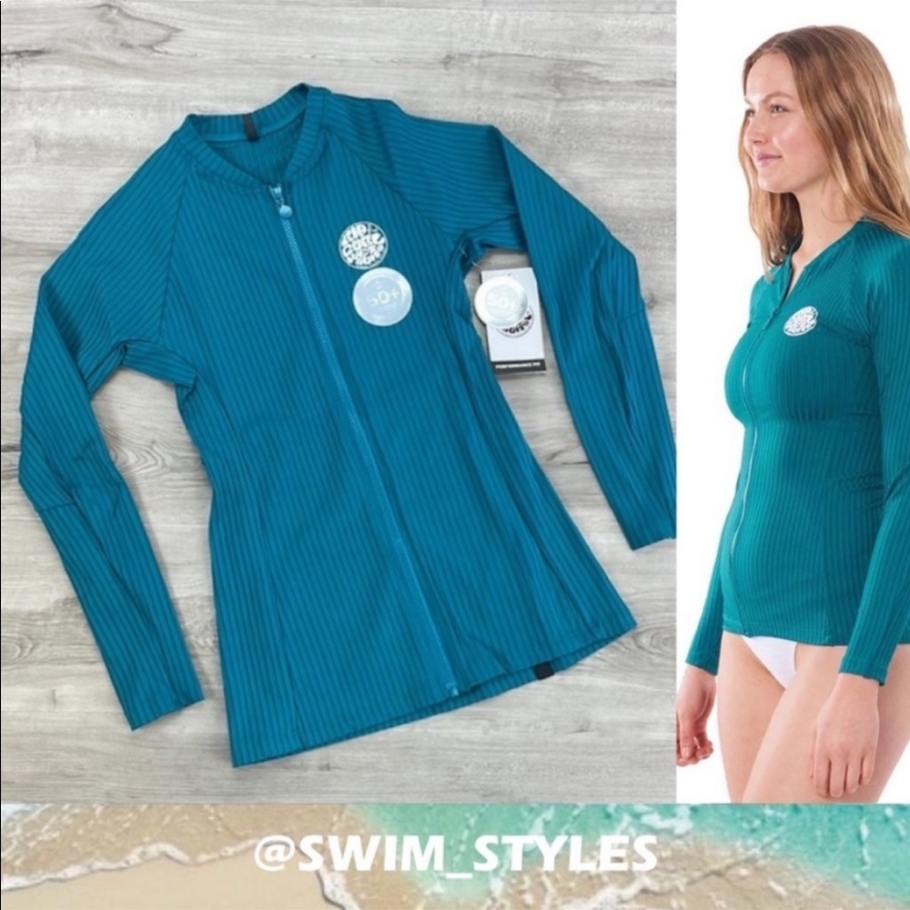 ☀️RIP CURL☀️ PREMIUM SURF ZIP RIBBED LONG SLEEVE RASH GUARD